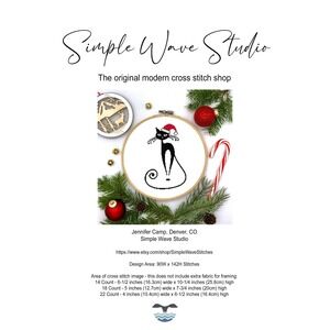 Christmas Holiday Black Cat in Santa Hat Funny Humor Counted Cross‎ Stitch Kit